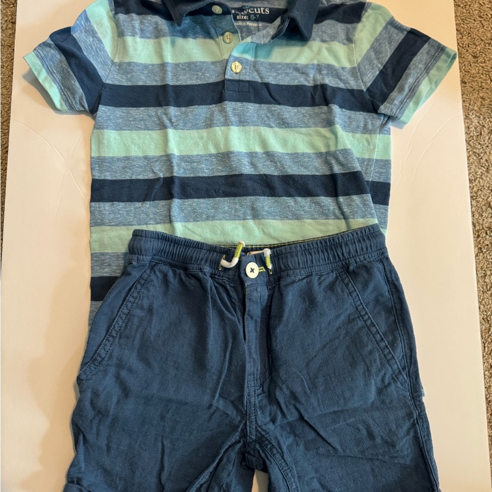 Crewcuts Blue Striped Polo and Mini Boden Shorts
